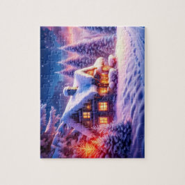Mysigt Cabin vid Winter Wonderland Jigszle Puzzle Pussel