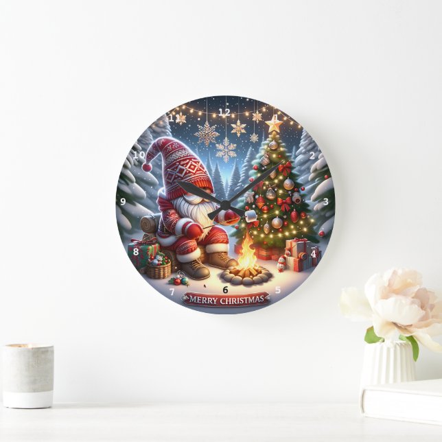 Mysigt Campfire Gnome" - Festive jul Wall Stor Klocka (Hem)