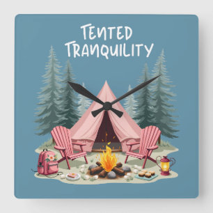 Mysigt Camping Aesthetic Glamping Tält & Campfire Fyrkantig Klocka