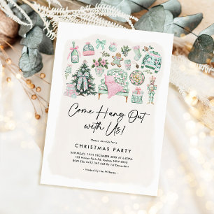Mysigt Chinoiserie Sage Grönt Rosa jul Party Inbjudningar