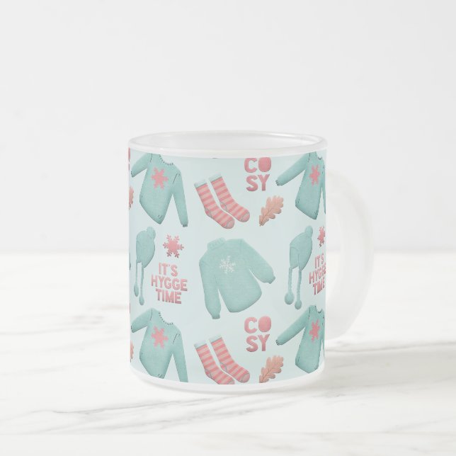 Mysigt Collage Winter Mode Mönster Teal and Rosa Frostad Glasmugg (Framsida höger)