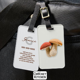 Mysigt Cottagecore Crochet Mushroom Monogram Namn Bagagebricka