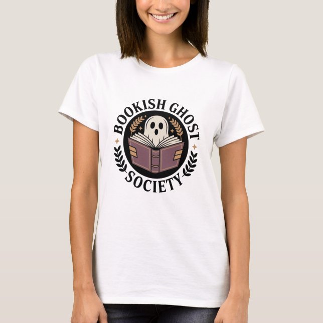 Mysigt Cream Badge Bookish Ghost T Shirt (Framsida)