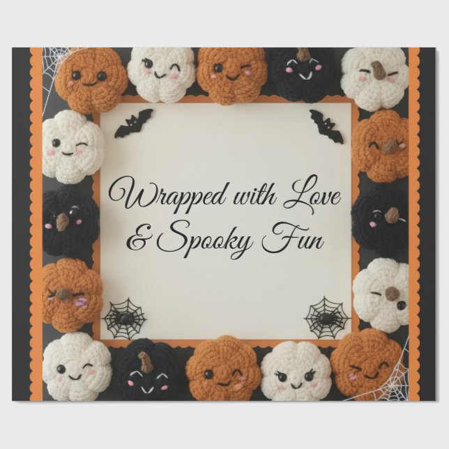 Mysigt Crochet Pumpkin Halloween Wrapping Papper Presentpapper (Platt)