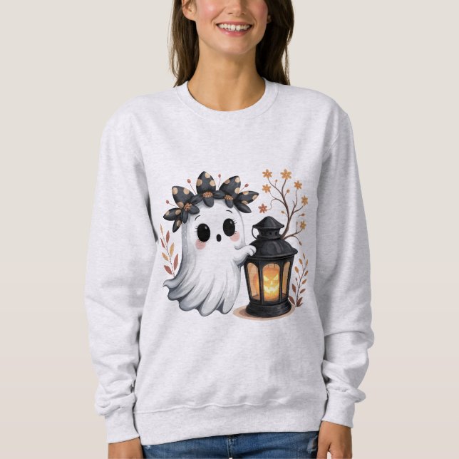 Mysigt Cute Ghost Halloween Sweatshirt T Shirt (Framsida)