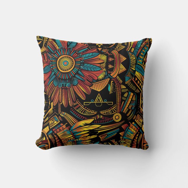 Mysigt cyan "Aztec Dream" Cushioned Dekorativ kudd Kudde (Framsida)