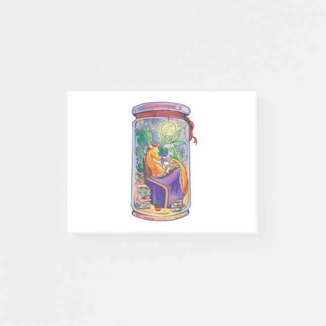 Mysigt drake som läser bokar post-it block (Framsida)