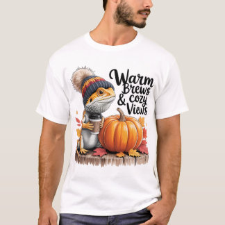 Mysigt Fall Beared Dragon med kaffe T Shirt