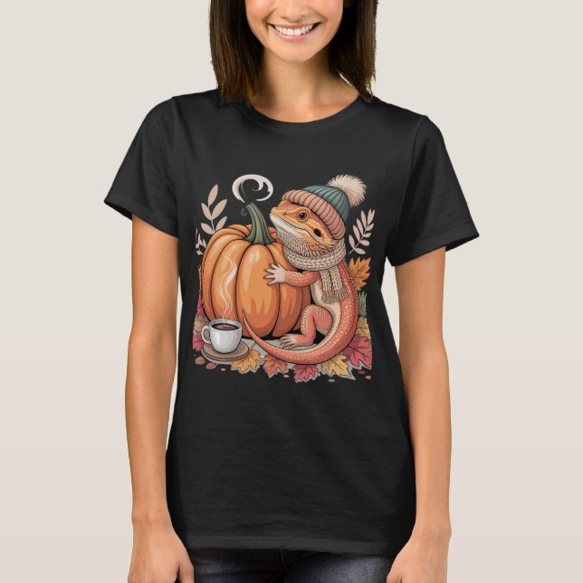 Mysigt Fall Beared Dragon med kaffekonst T Shirt (Framsida)