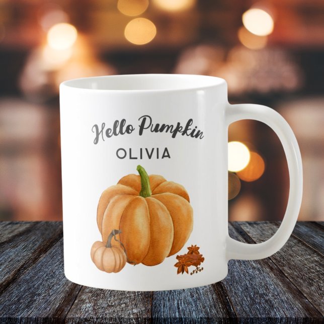 Mysigt fall för Hej av eget namn Kaffemugg (hello pumpkin custom fall mug with name)