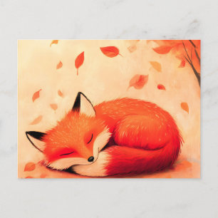Mysigt Fall Forest Sleeping Fox Helg Vykort