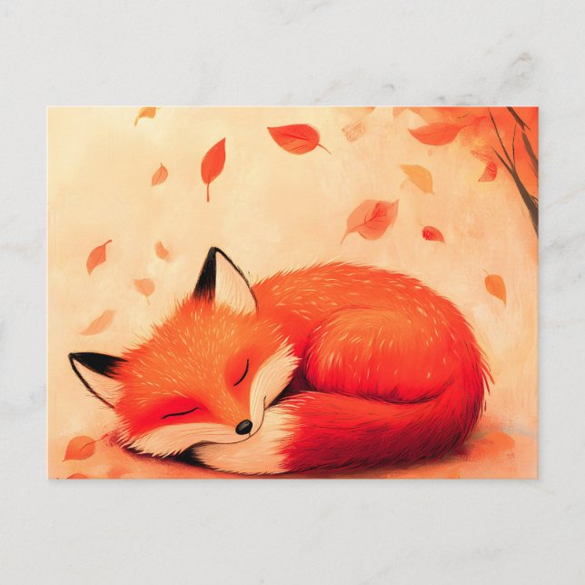 Mysigt Fall Forest Sleeping Fox Helg Vykort (Framsida)