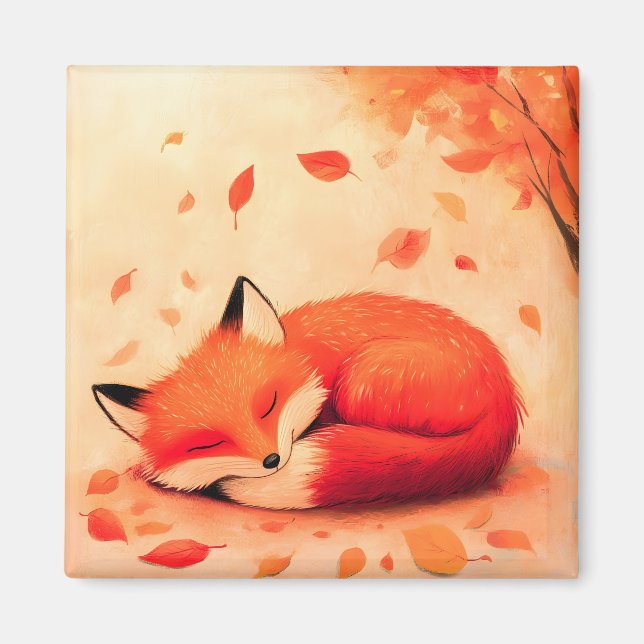 Mysigt Fall Forest Sleeping Fox Magnet (Framsidan)