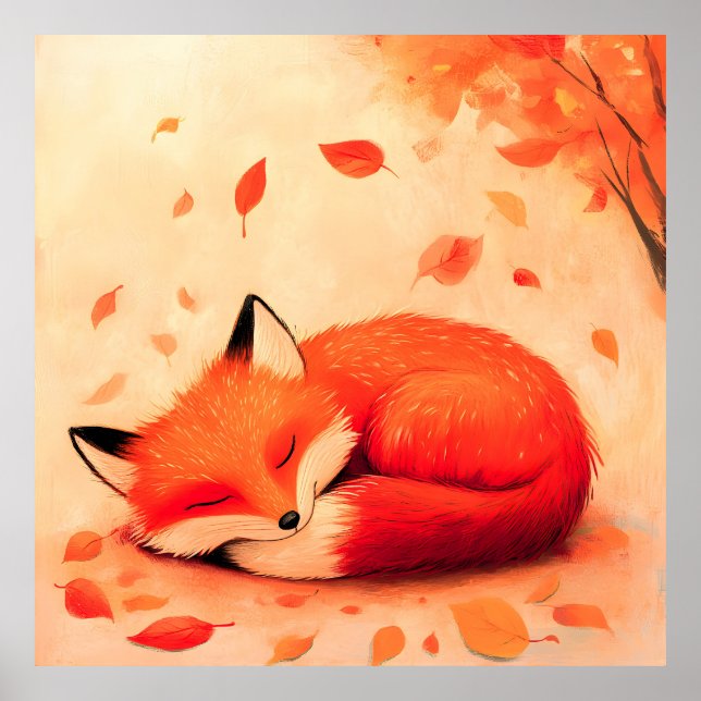Mysigt Fall Forest Sleeping Fox Poster (Framsidan)