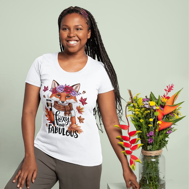 Mysigt Fall Fox-Blommigt Kaffe Cute Fabulous Graph T Shirt (Foxy and Fabulous tee perfect Autumn gift for the sassy gal!)