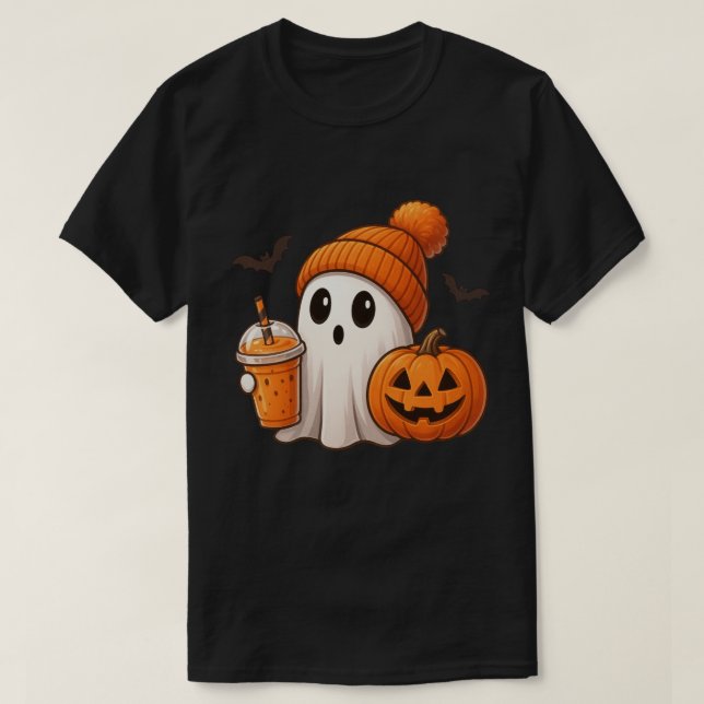 Mysigt Fall Halloween - Cute Ghost Pumpkin T Shirt (Design framsida)
