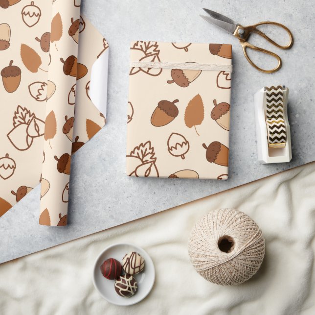 Mysigt Fall Hazelnut Löv Sömlös Wrapping Papper Presentpapper (Hantverk)