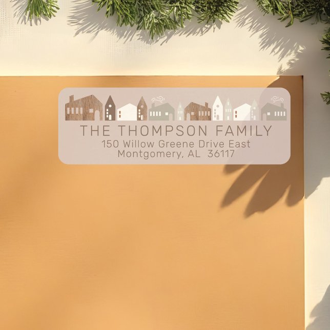 Mysigt familjens moderna minimala julbyte returadress etikett (Cozy Family Modern Minimal Christmas Village Label)