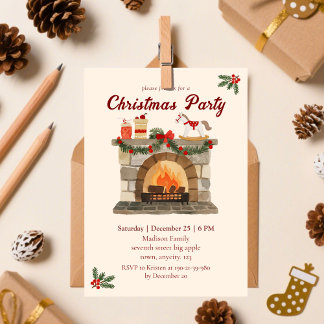 Mysigt Fireplace Vintage jul party Inbjudningar