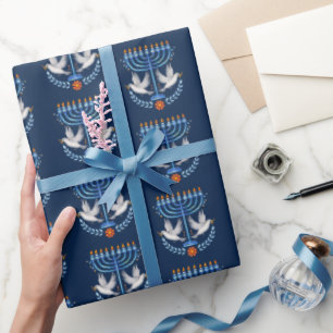 Mysigt Folk Art Hanukkah Menorah och Peace Dove Presentpapper