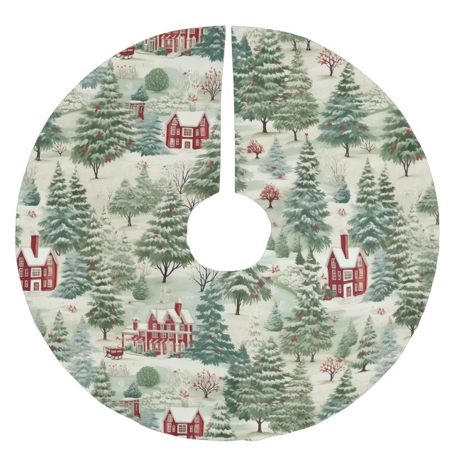 Mysigt för Woodland Rustic Land-julklapp Julgransmatta Borstad Polyester (Framsidan)