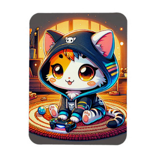 Mysigt Gamer Cat i Hoodie Magnet