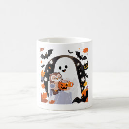Mysigt Ghost och Uggla Halloween Art Kaffemugg