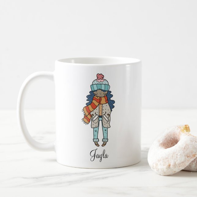 Mysigt Girl Winter Helgdag Personlig Coffee Mugg (Med munk)