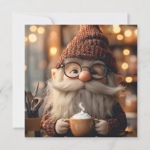 Mysigt Gnome Enjoying a Kopp of Hett Cocoa Julkort