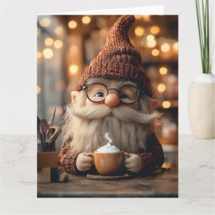 Mysigt Gnome Enjoying a Kopp of Hett Cocoa Kort