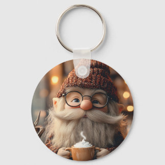 Mysigt Gnome Enjoying a Kopp of Hett Cocoa Nyckelring