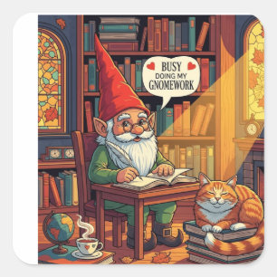 Mysigt gnome som gör sin ramverk fyrkantigt klistermärke