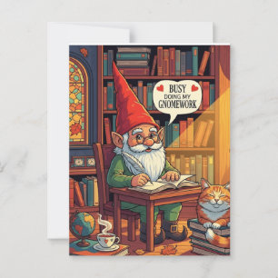 Mysigt gnome som gör sin ramverk vykort