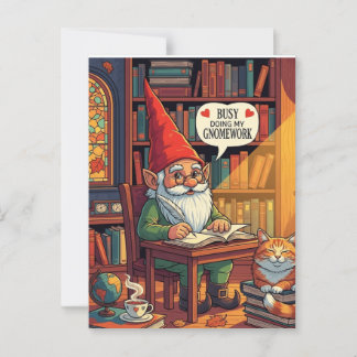 Mysigt gnome som gör sin ramverk vykort