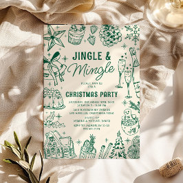 Mysigt Grönt Doodle jul Party Inbjudningar