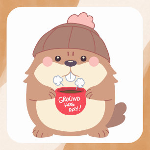 Mysigt Groundhog Day-kaffe Fyrkantigt Klistermärke