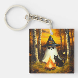 Mysigt Halloween Ghost & Black Cat Campfire Art