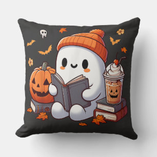 Mysigt Halloween Ghost med höstträd Kudde