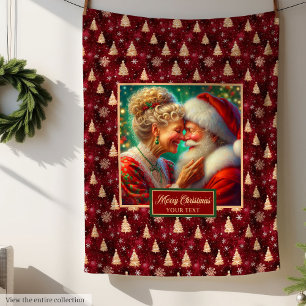 Mysigt helgdag, Blanket Burgundy Guld Helgdag Deco Fleecefilt