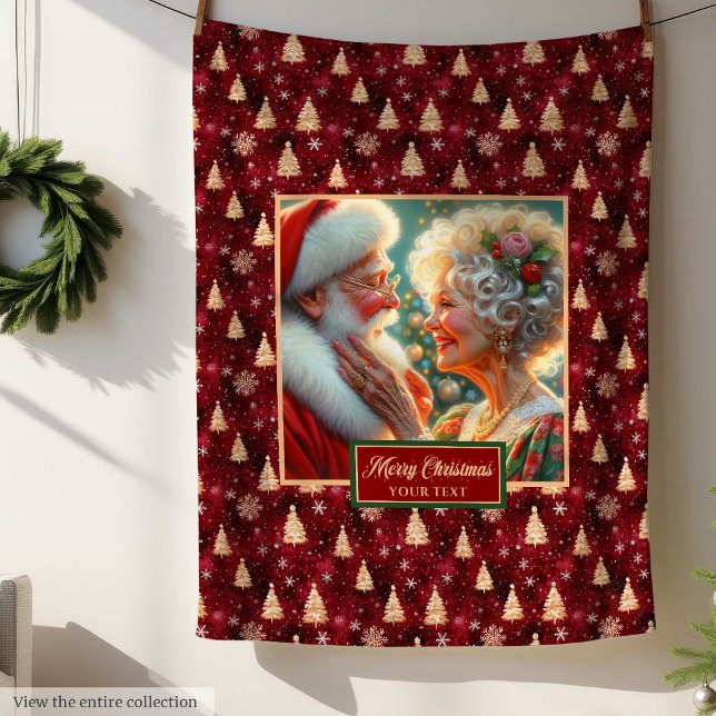 Mysigt Helgdag Throw Blanket Burgundy Guld Santa Fleecefilt (Cozy Holiday Throw Blanket Burgundy Gold Santa Theme)