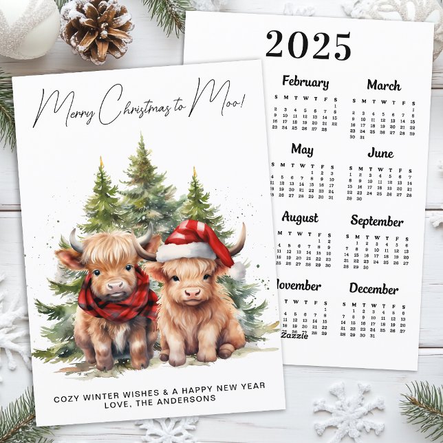 Mysigt höglandskö 2025 Kalender God jul Julkort (Skapare uppladdad)