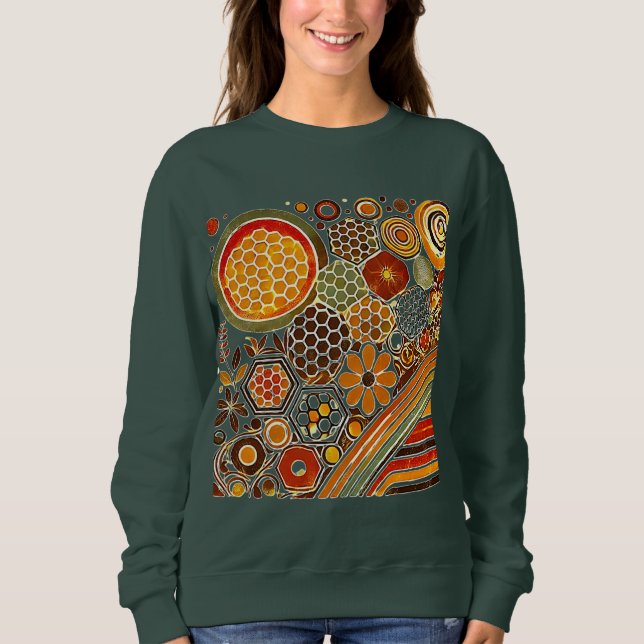 Mysigt Honeycomb och Blommönster Sweatshirt T Shirt (Framsida)