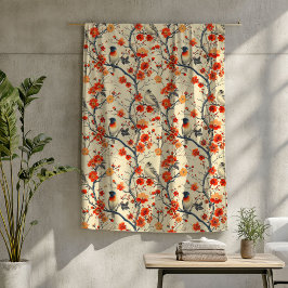 Mysigt höstblad med fågel och Blommigt Charm Fleecefilt