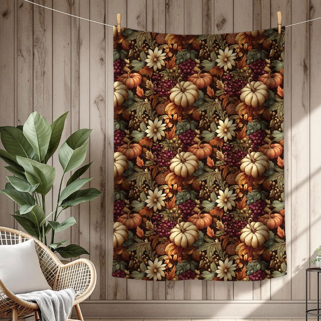 Mysigt höstblanket med Pumpkins Blommigt Elegance Fleecefilt (Cozy Autumn Blanket with Pumpkins Floral Elegance)