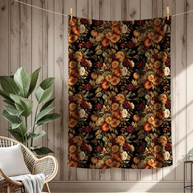 Mysigt höstbloomar och pumpor - ruttslankvett fleecefilt (Cozy Autumn Blooms & Pumpkins Throw Blanket)
