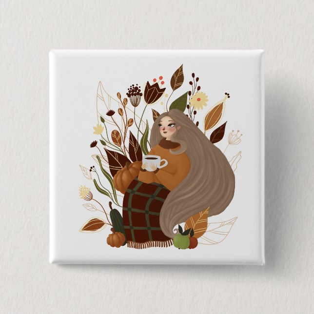 Mysigt Höstflicka Knapp (Framsida)