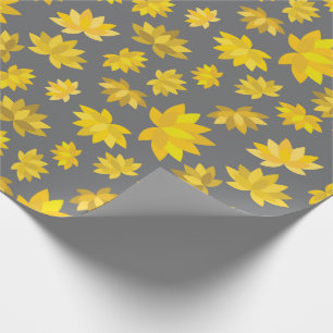 Mysigt höstveckas Gult Blommigt Grått Seamless Bir Presentpapper