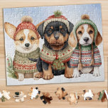 Mysigt Hund för passiv kvalster Jul Pussel<br><div class="desc">Tittar för en roligt och engagerande aktivitet att med din familj den här julhelgen? Titta bara på vår pussel som innehåller lekfulla, snygga valpar som är klädda i vintertrikå! Som hund älskare kommer du att värna om variationen av valpen hundar från en söt corgi, daschund hund, ruttweiler valp, Fransk bulldog,...</div>