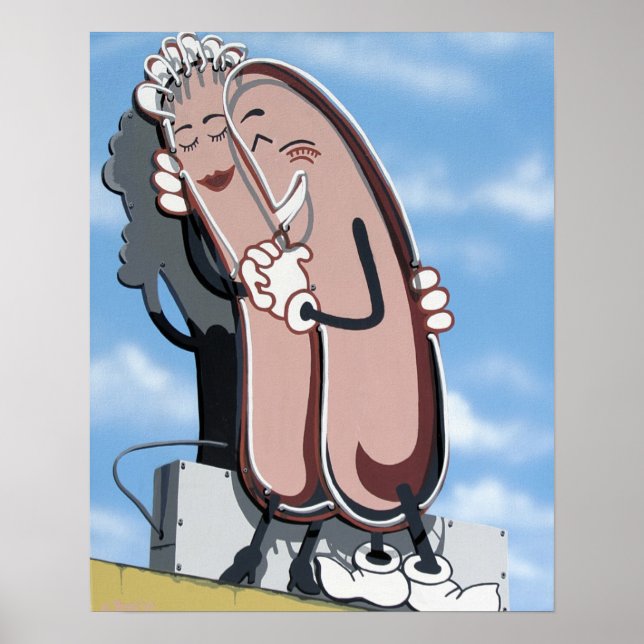 Mysigt Hundar Middag på väg 66 Retro Neon Poster (Framsidan)