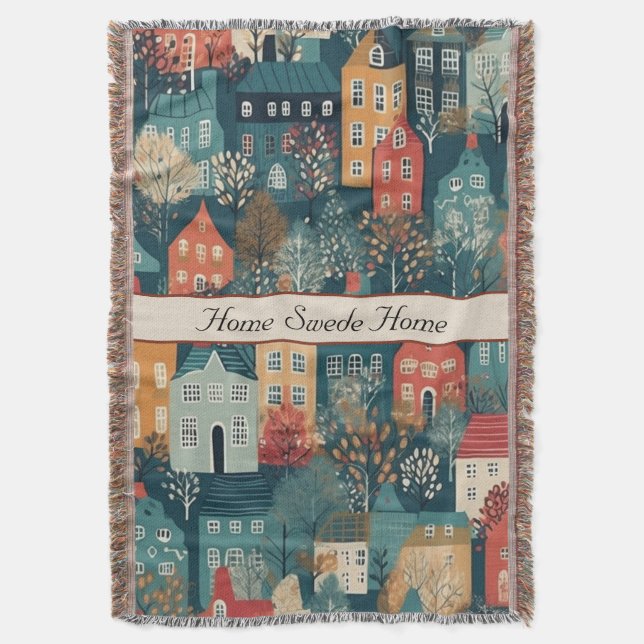 Mysigt Hygge Village Nordic FolArt, anpassningsbar Filt (Framsidan Vertikal)